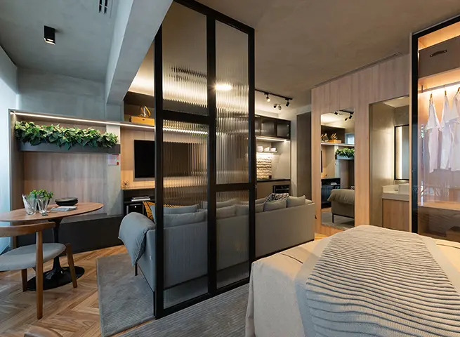 Detalhe Living + Dormitório e Terraço